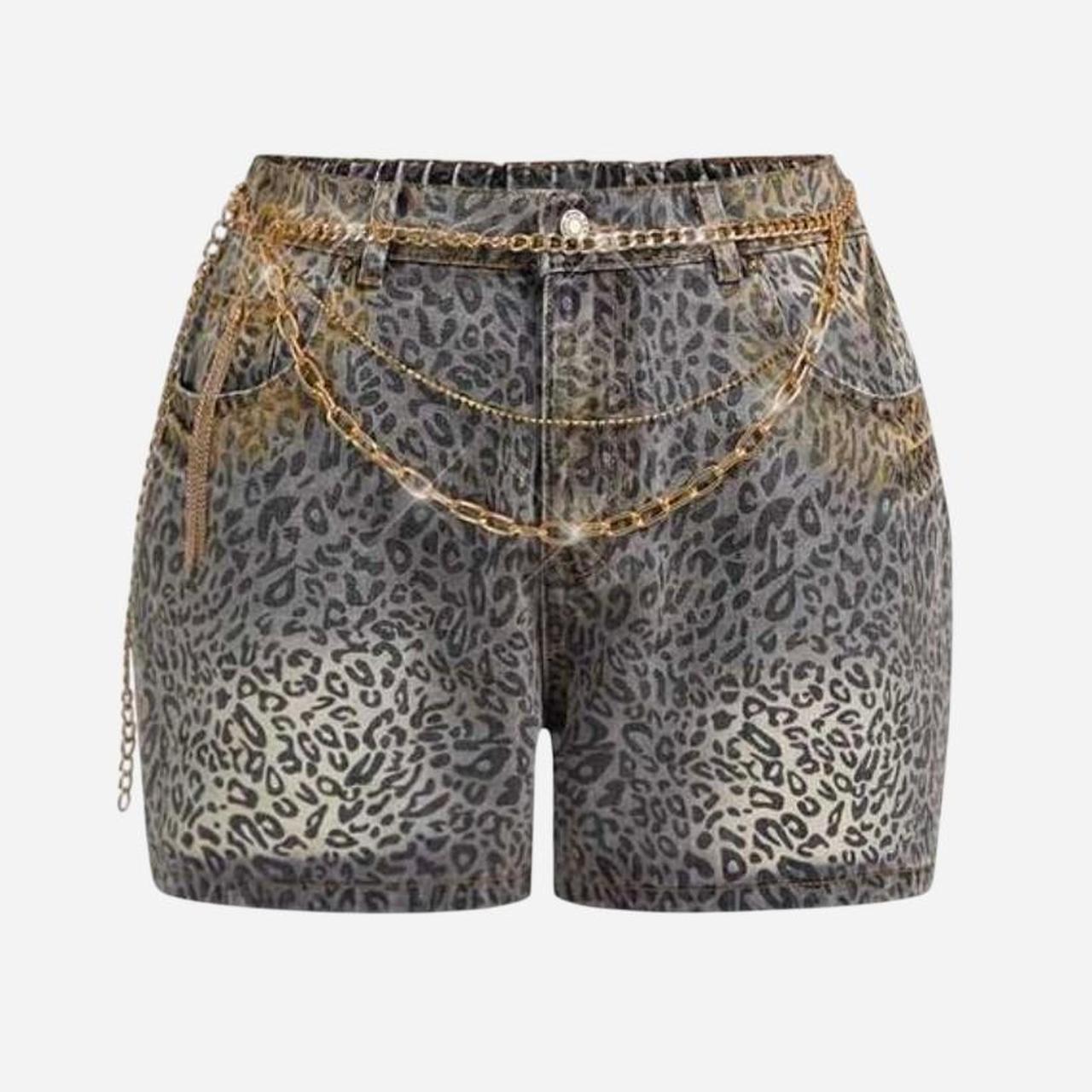 Leopard Grey Denim Gold Chain Shorts