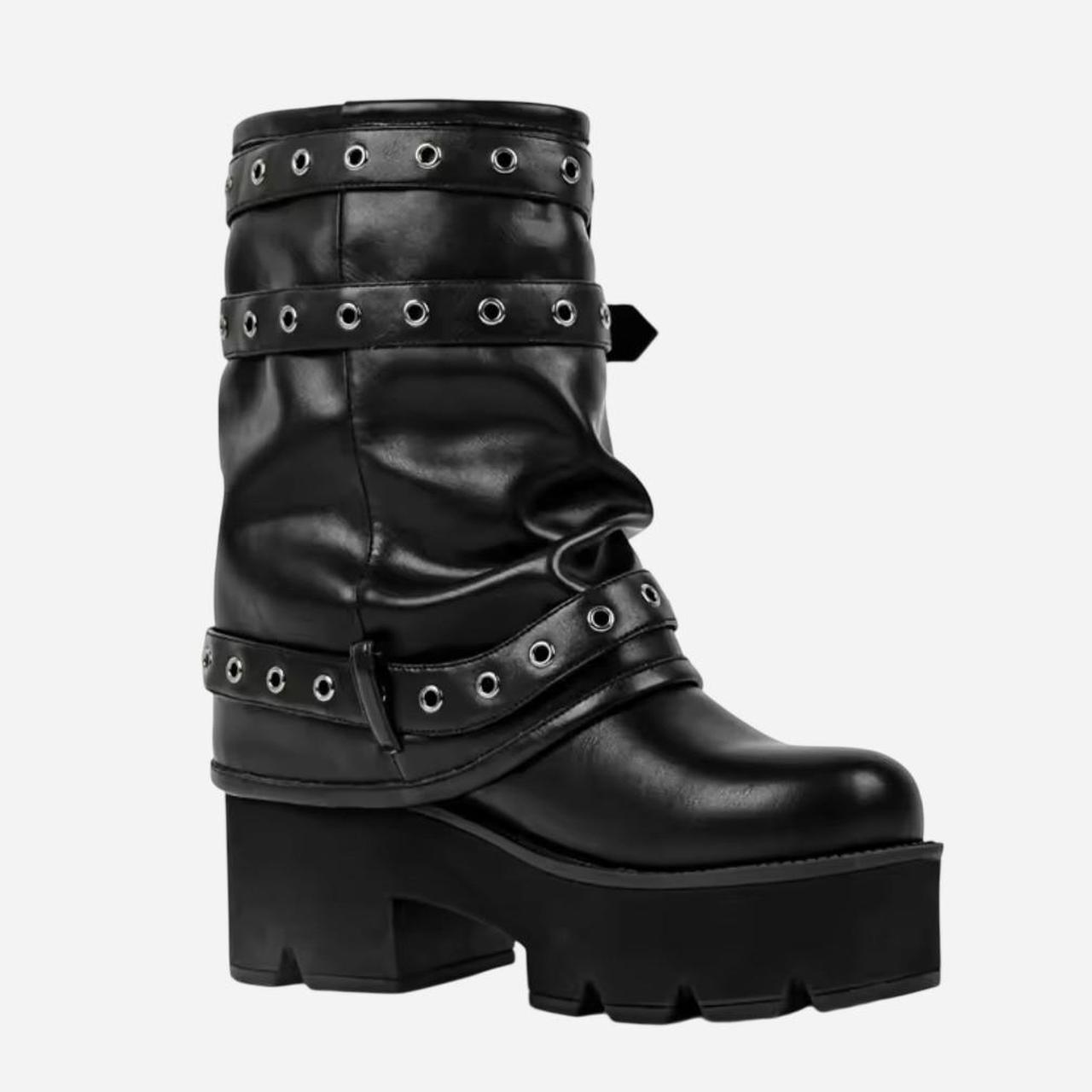 Women's Black Buckle Wedge Boots