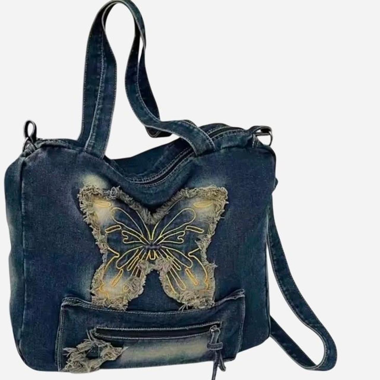Denim Blue Butterfly Shoulder Handbag