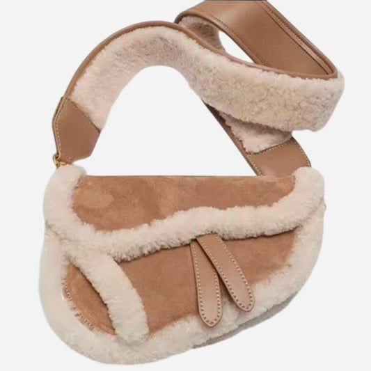Fur Tan Cream Crossbody shoulder Handbag