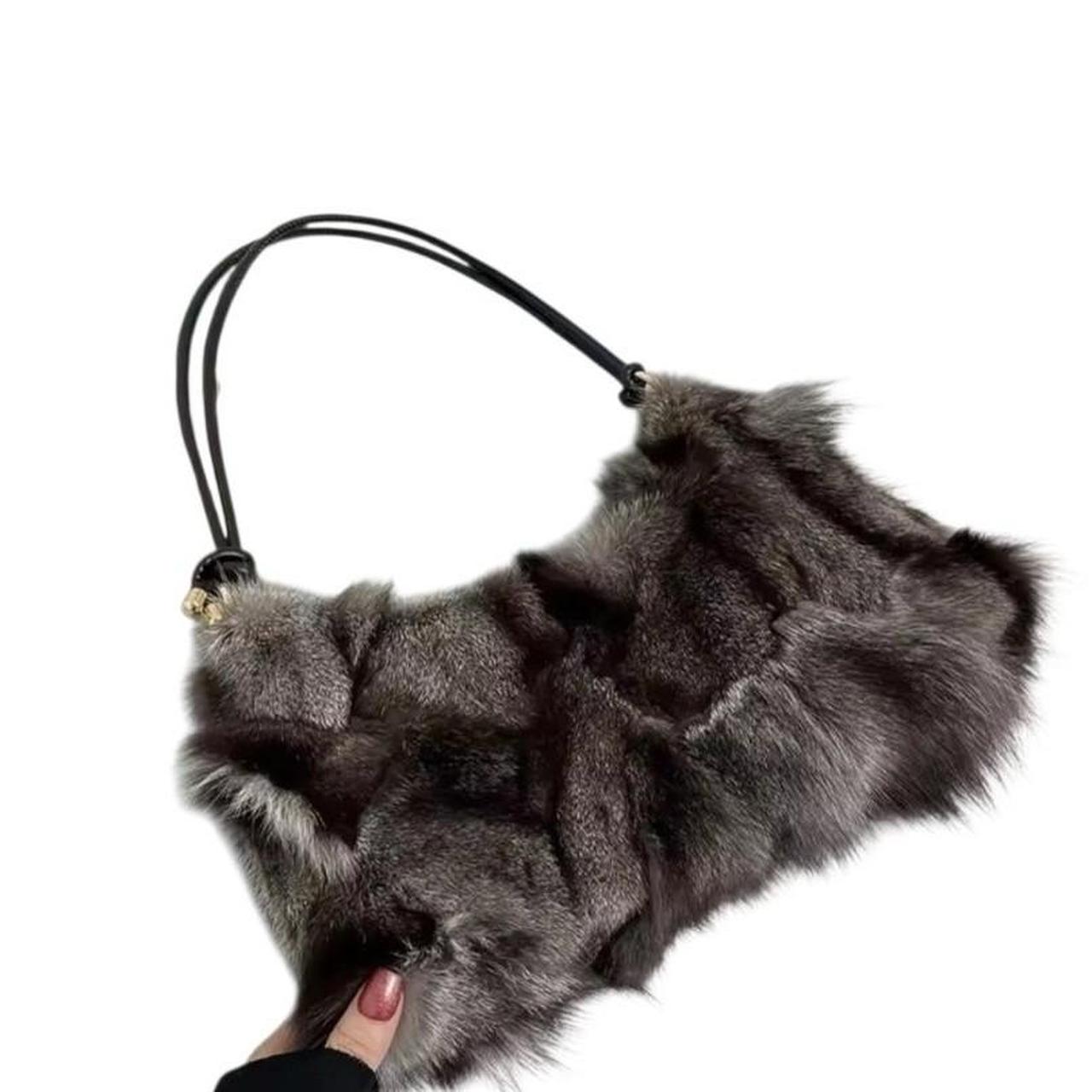 Grey Multi-Colour Plush Fur Shoulder Handbag