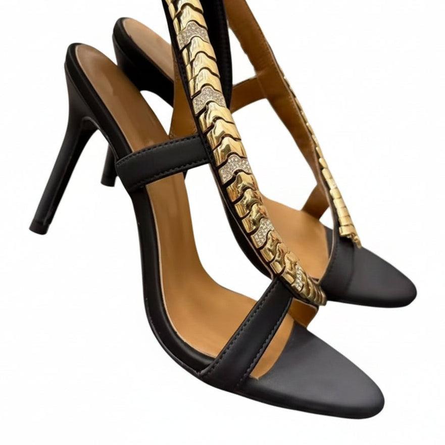 Women's Black Gold Strap High Heels
