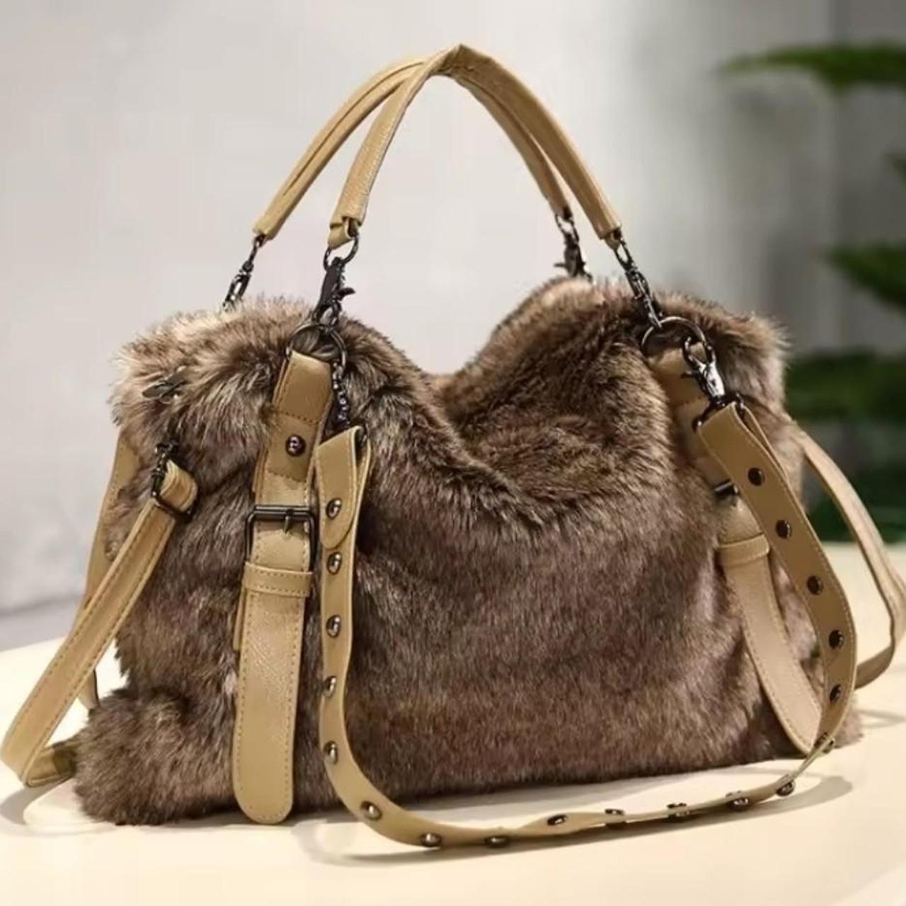 Brown Tan Fur Shoulder Handbag