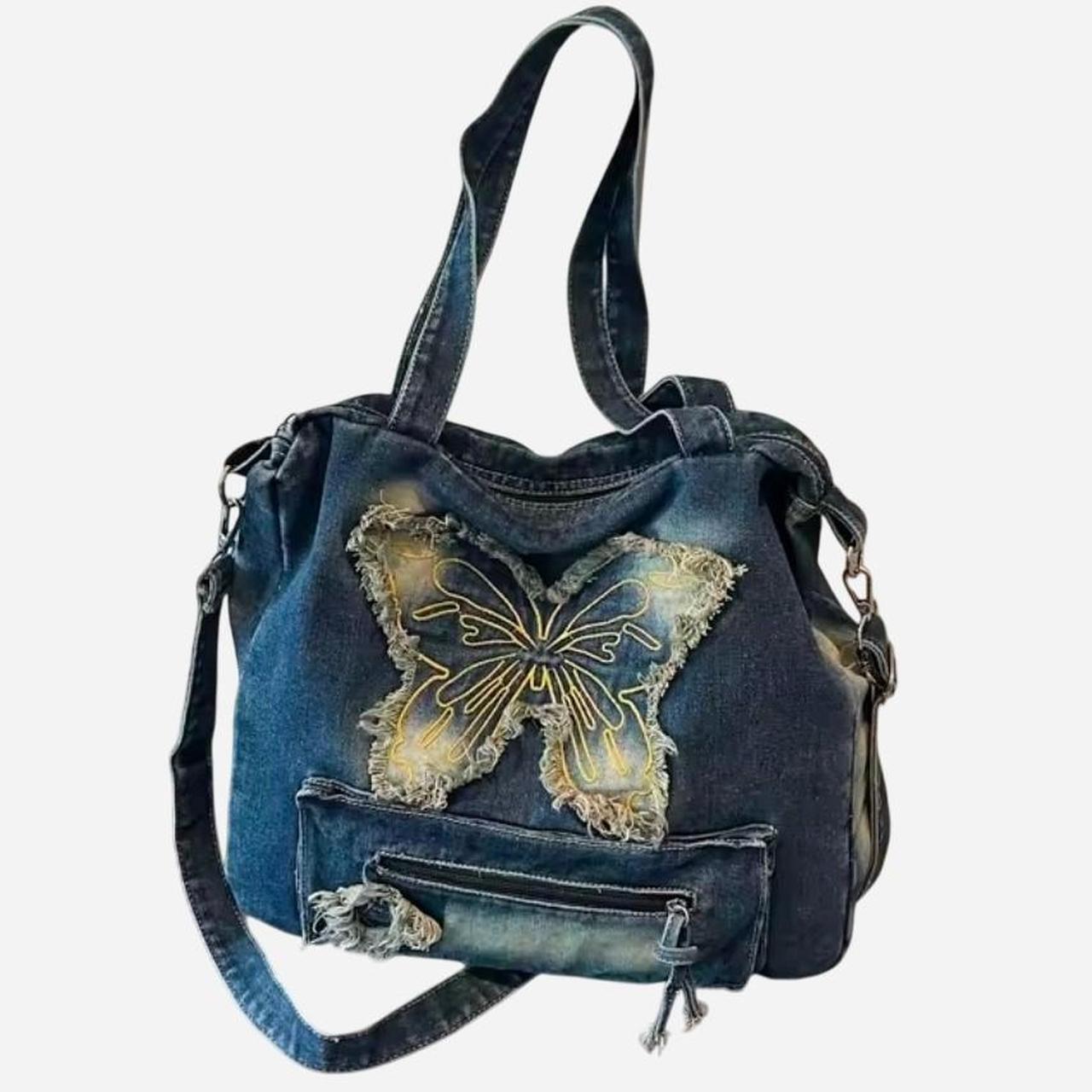 Denim Blue Butterfly Shoulder Handbag