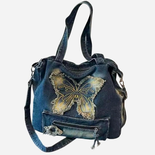Denim Blue Butterfly Shoulder Handbag