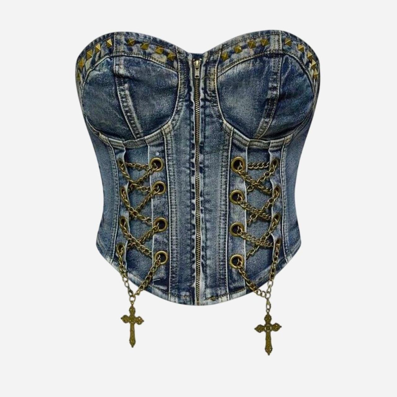 Women's Blue Chain Gold Corset Top