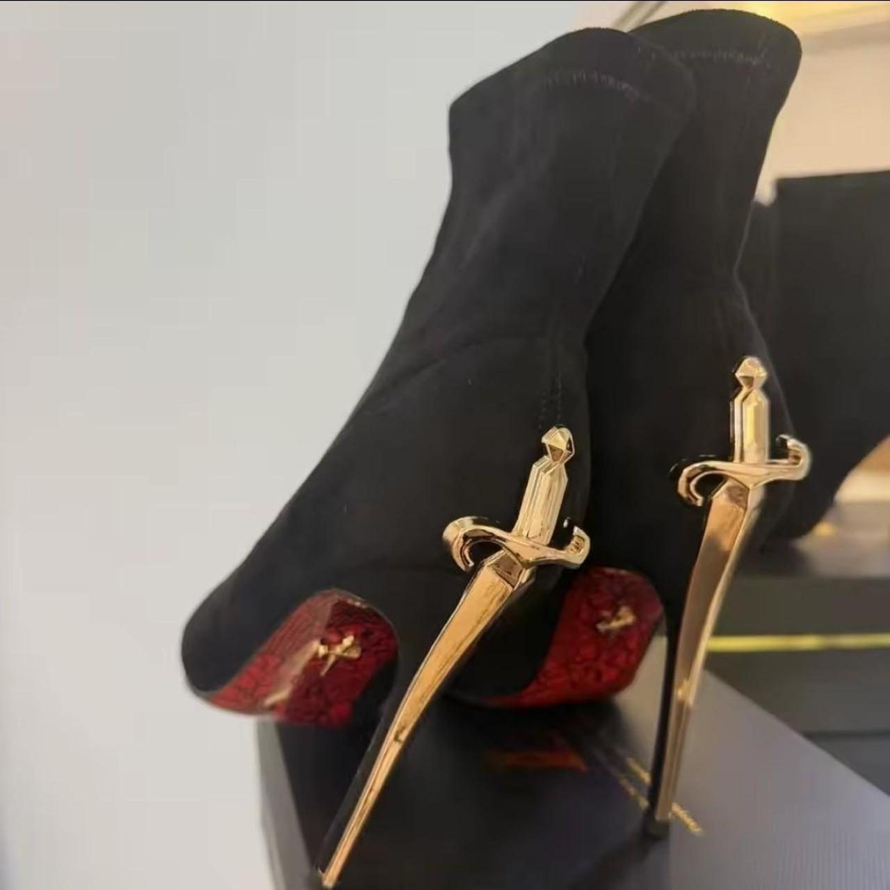 Women's Black Velvet Red Bottom Heel Boots