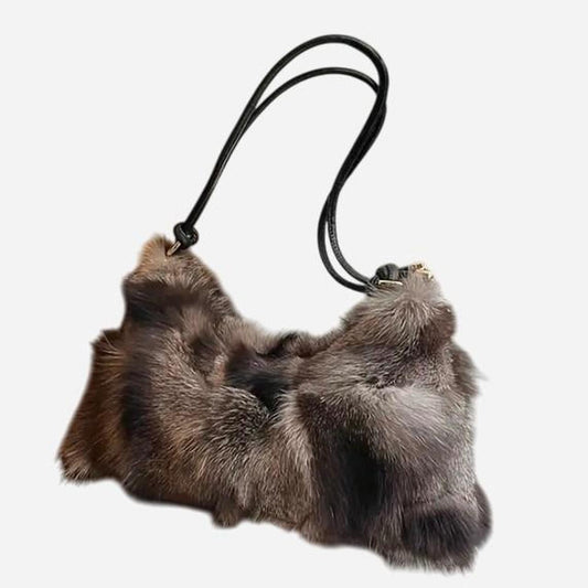 Grey Multi-Colour Plush Fur Shoulder Handbag
