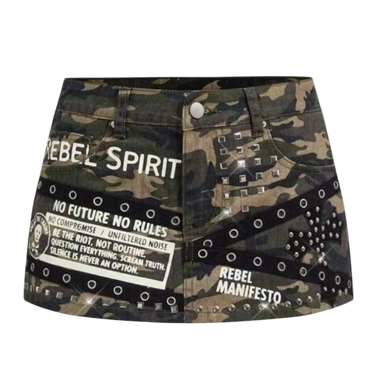 Rebel Spirit Denim Green Camo Mini Skirt