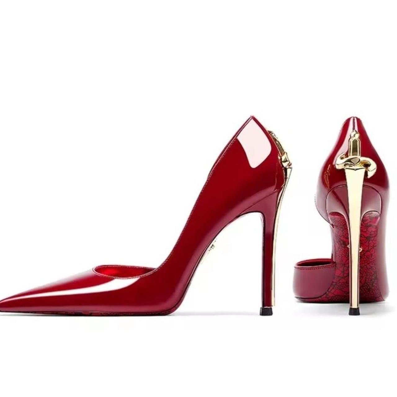 Red Patent Leather Gold Decor High Heels