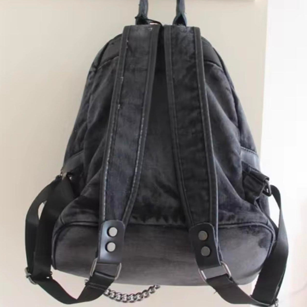 Black Denim Studded Backpack
