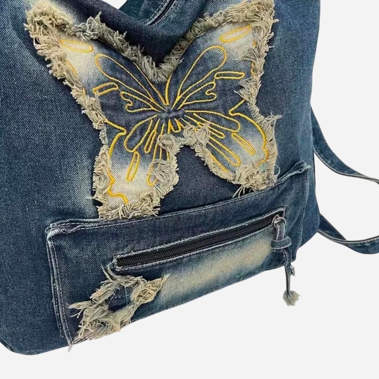 Denim Blue Butterfly Shoulder Handbag