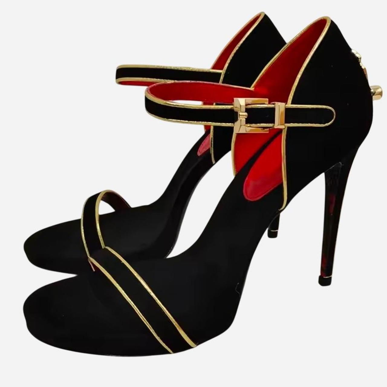 Women's Black Suede Leather Ankle Strap High Heels