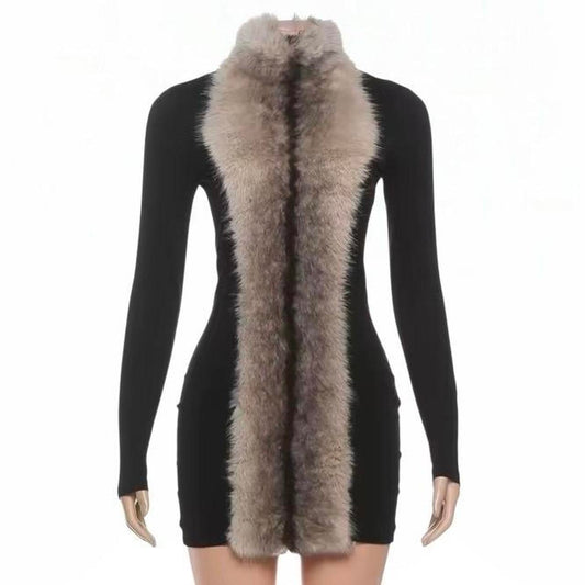 Women's Black Fur Mini Dress