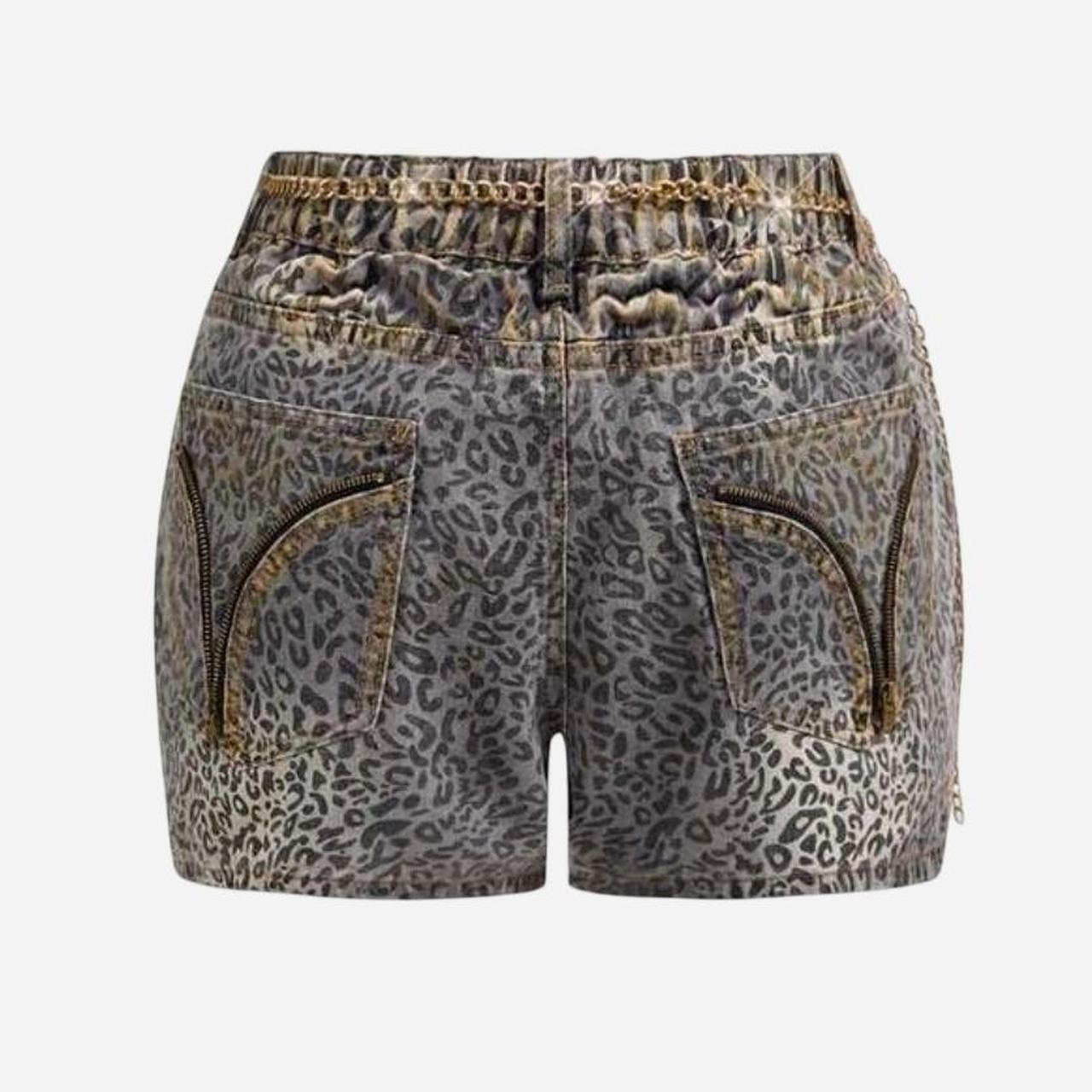 Leopard Grey Denim Gold Chain Shorts