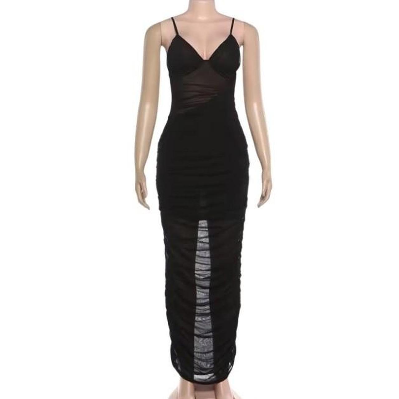 Women's Black Ruch Mesh Bodycon Dress