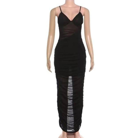 Women's Black Ruch Mesh Bodycon Dress
