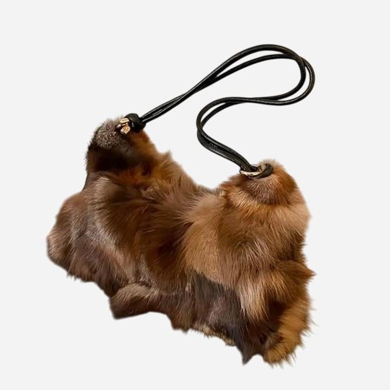 Brown Multi-Colour Plush Fur Shoulder Handbag