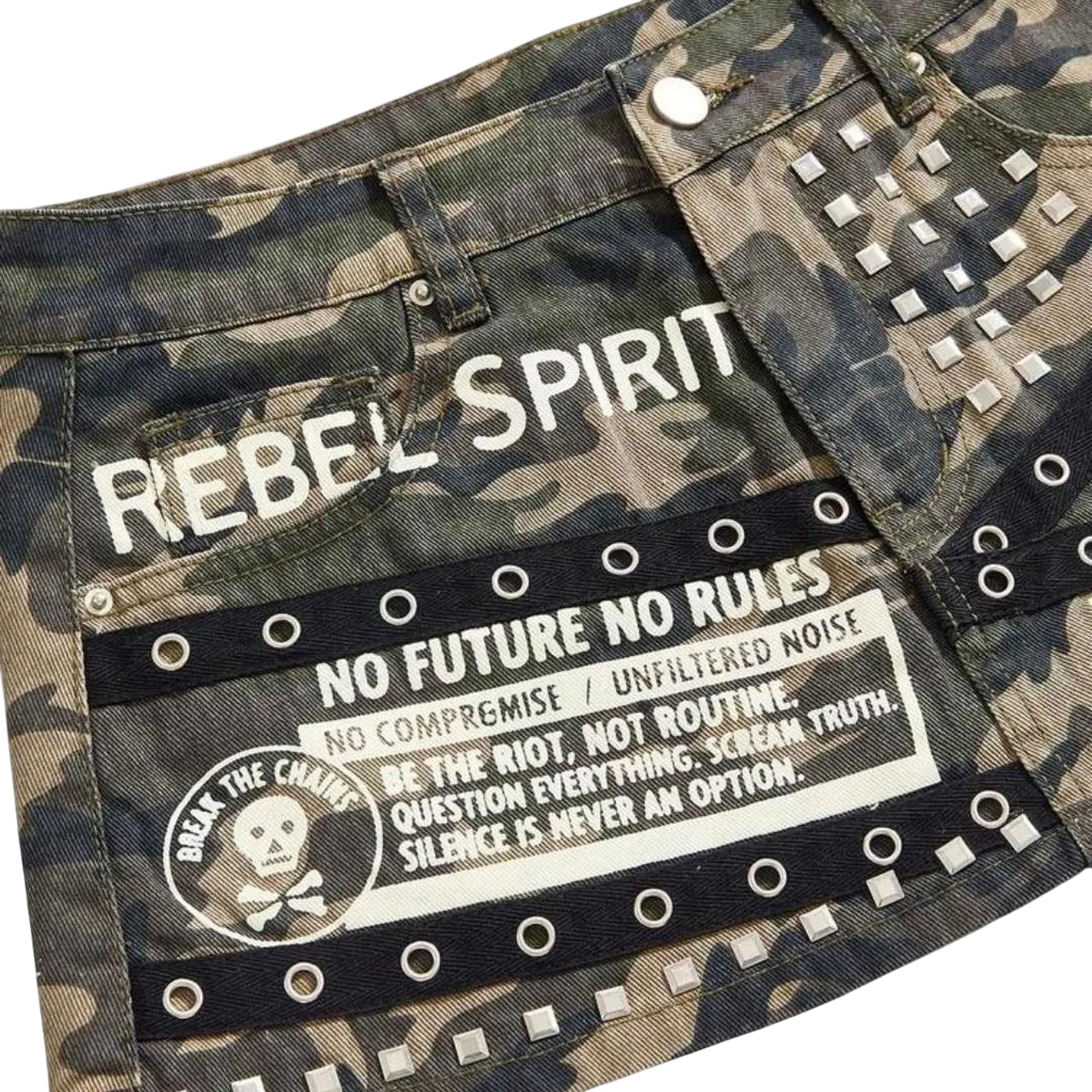 Rebel Spirit Denim Green Camo Mini Skirt