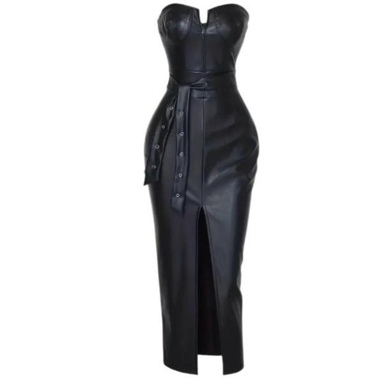 Women's Black Leather Long Dress
