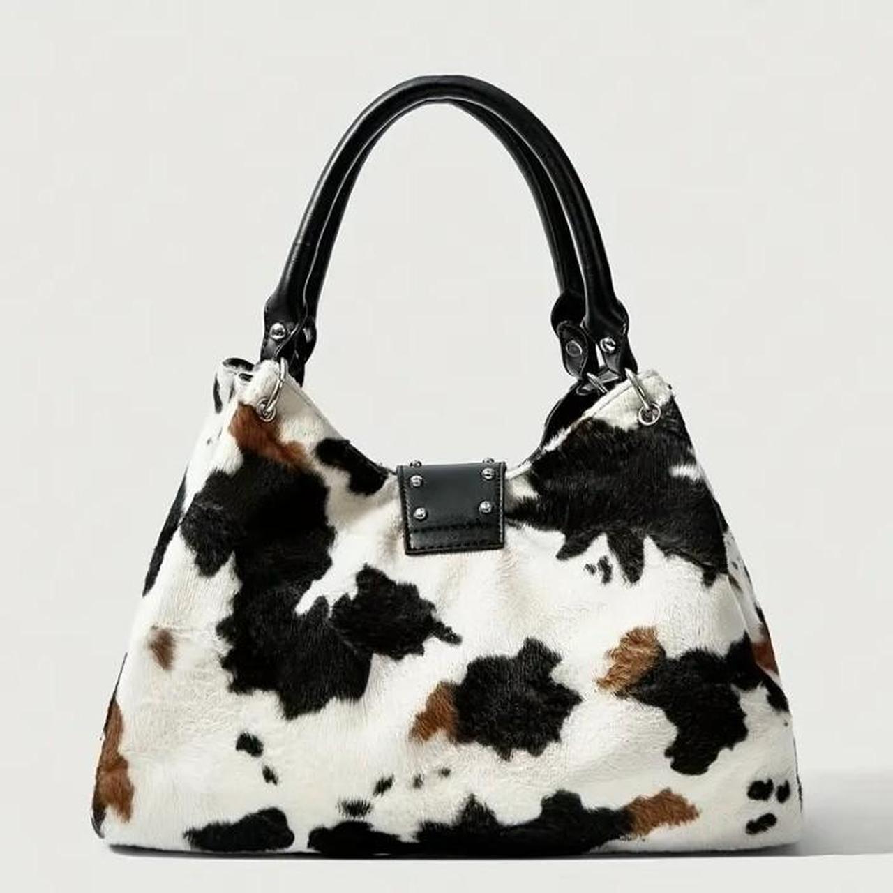 Black Multi-Colour Cowhide Leather Silver Studs Cross Handbag