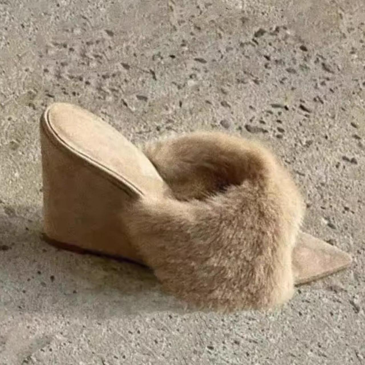 Wedge Slippers Plush Fur High Heels
