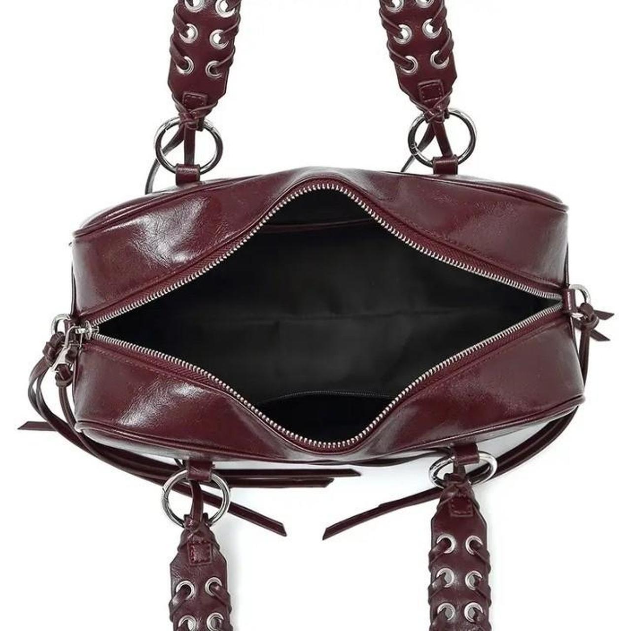Burgundy Leather Tassel Metal Studded Handbag