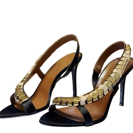 Women's Black Gold Strap High Heels