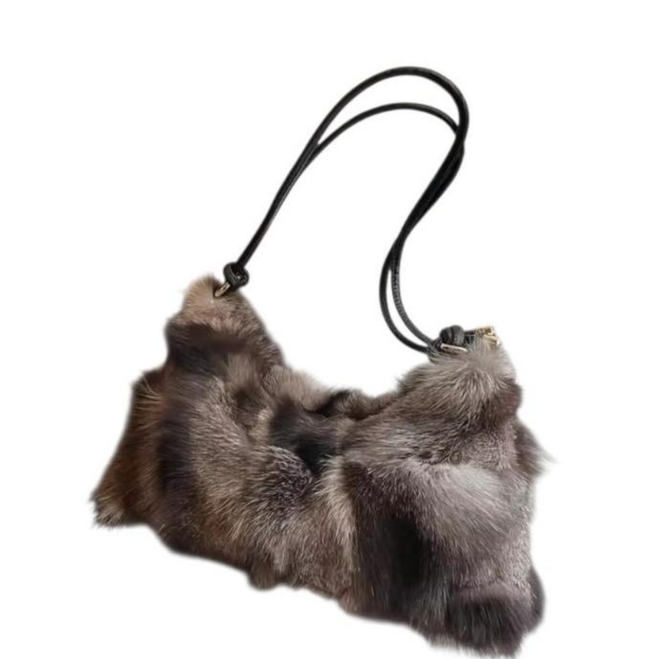 Grey Multi-Colour Plush Fur Shoulder Handbag