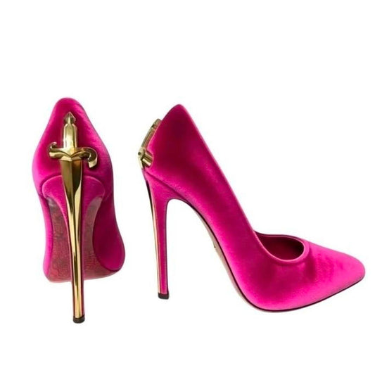Pink Suede Sword Shaped High Heels