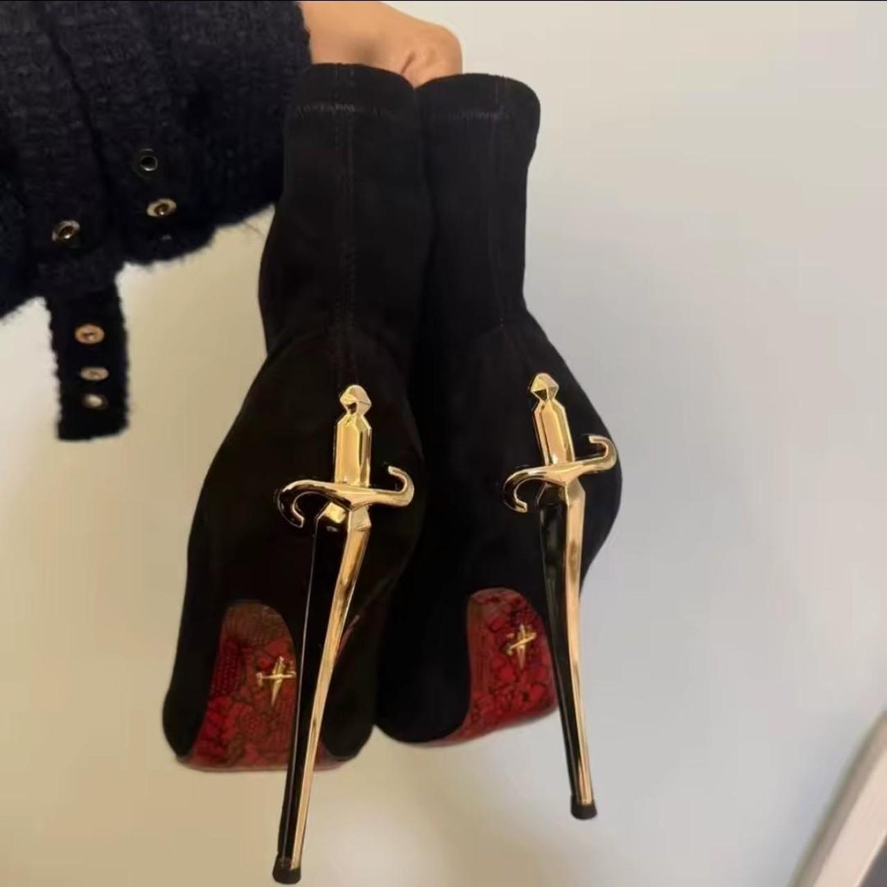 Women's Black Velvet Red Bottom Heel Boots