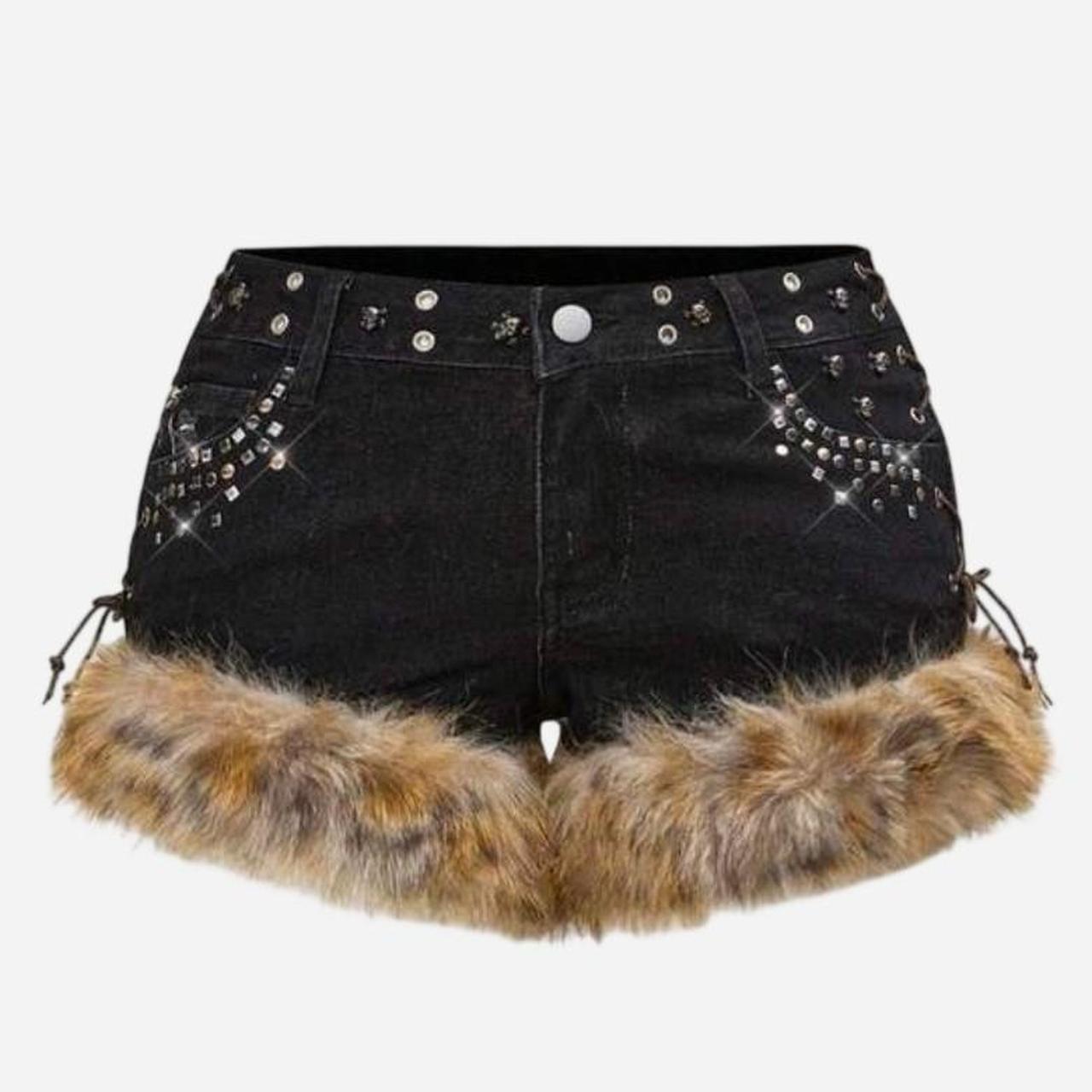 Denim Low Waist Studded Patchwork Shorts