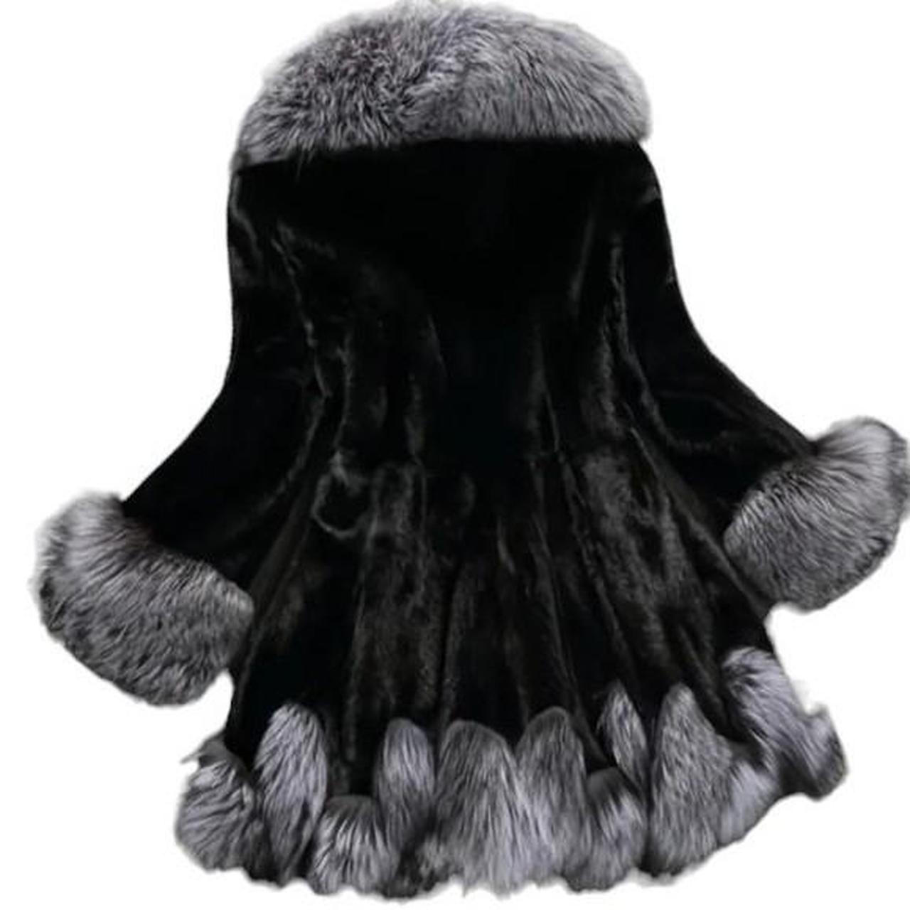Women's Black Grey Fur Hooded Coat
