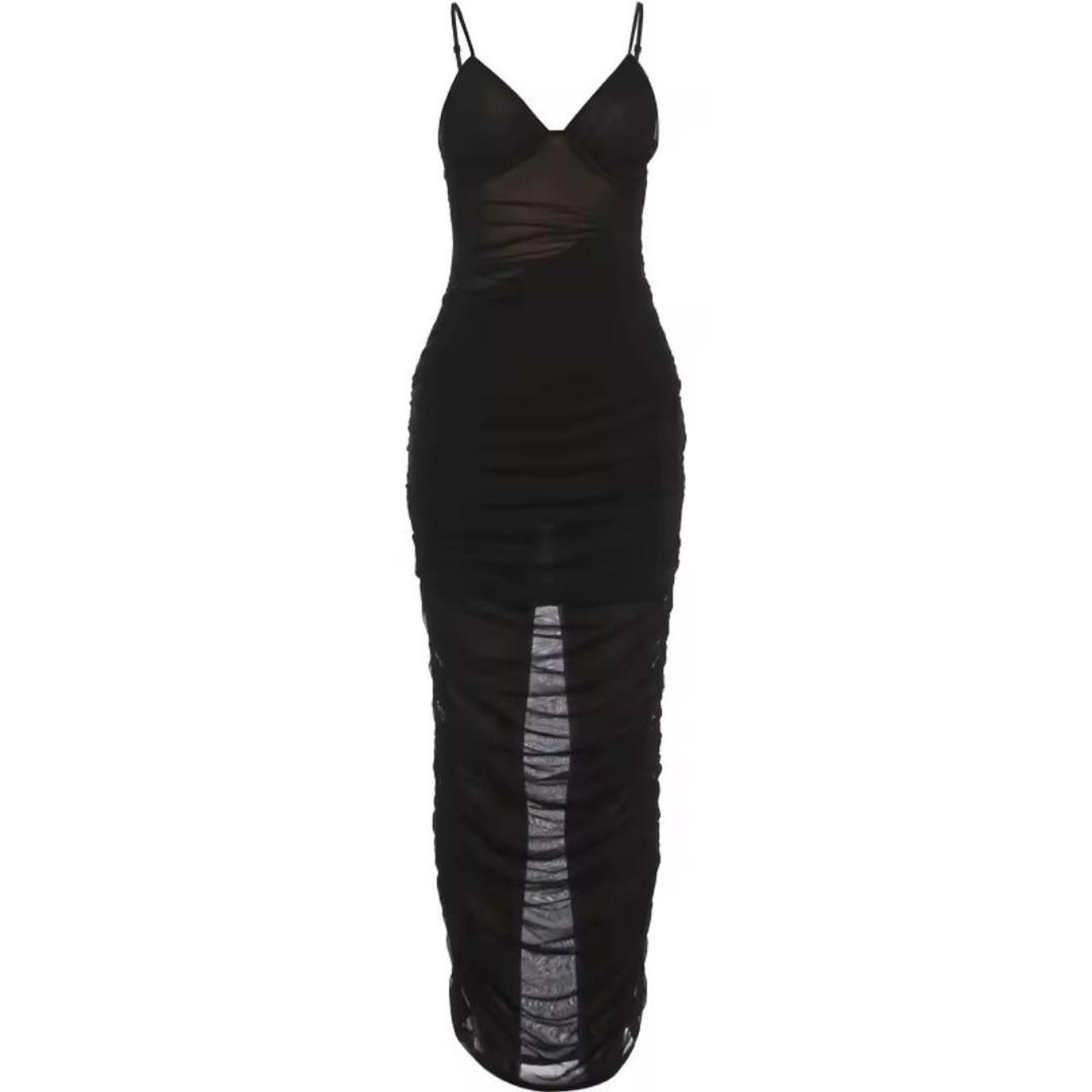 Women's Black Ruch Mesh Bodycon Dress