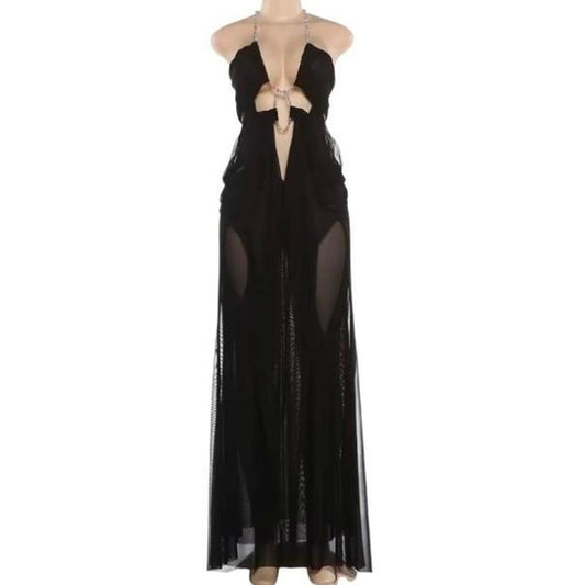 Women's Black Sheer Mesh Long Dress