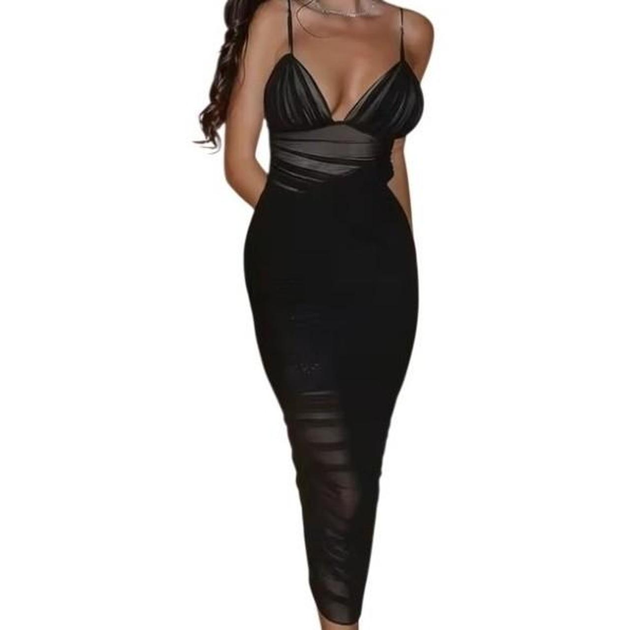 Women's Black Ruch Mesh Bodycon Dress