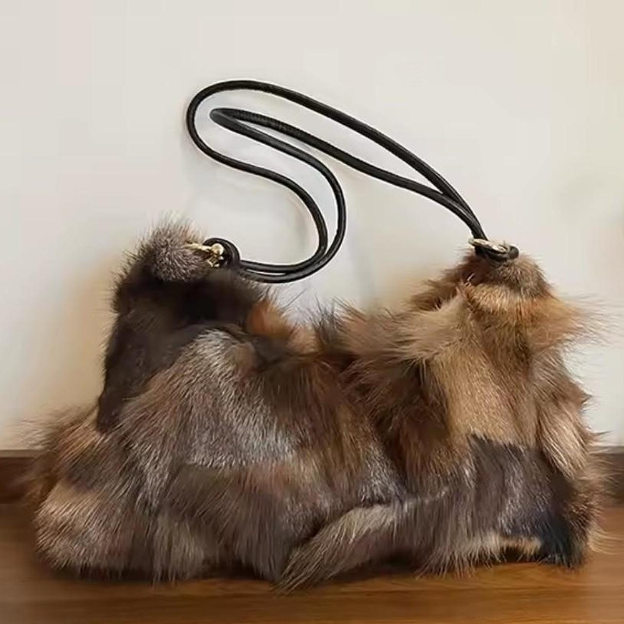 Brown Multi-Colour Plush Fur Shoulder Handbag