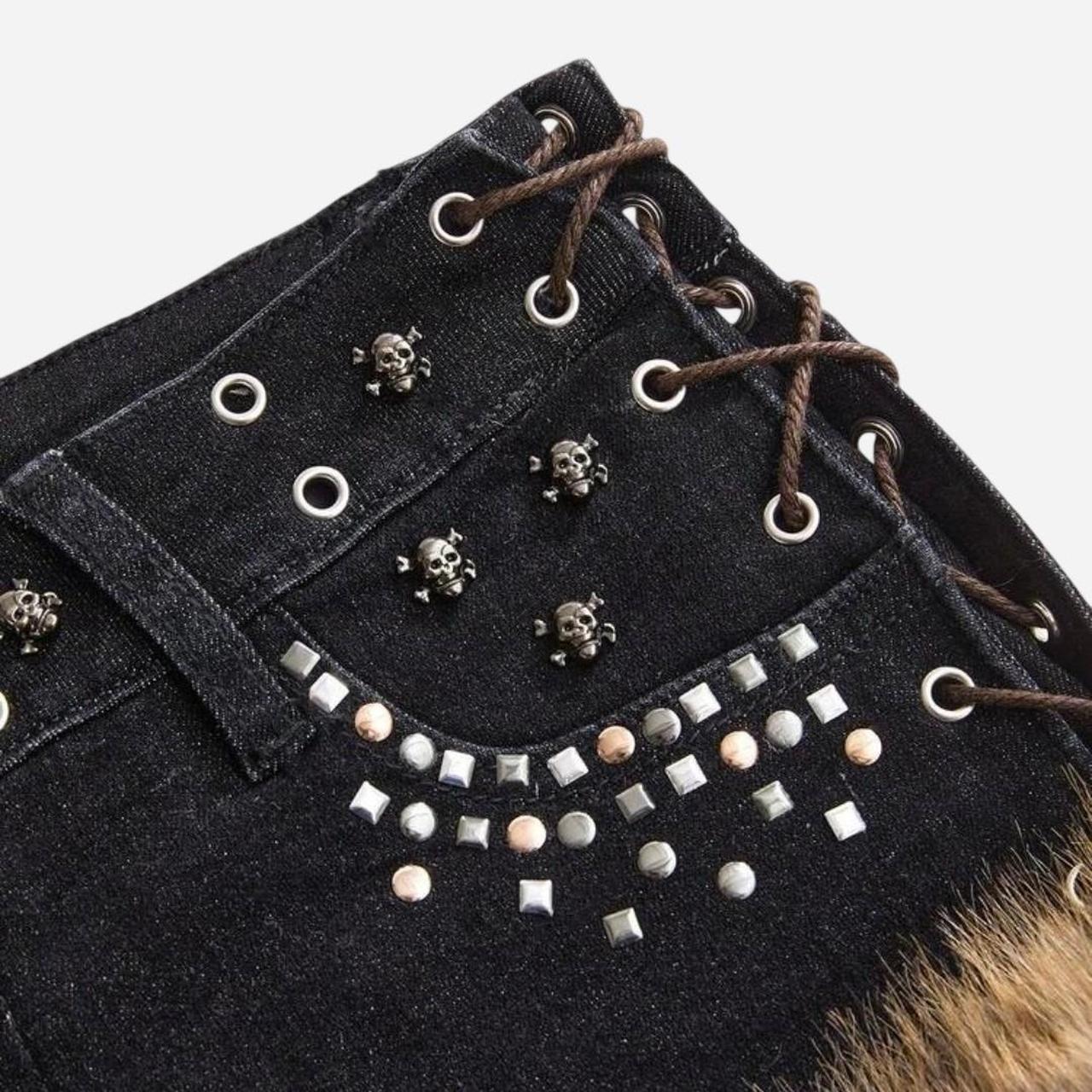 Denim Low Waist Studded Patchwork Shorts