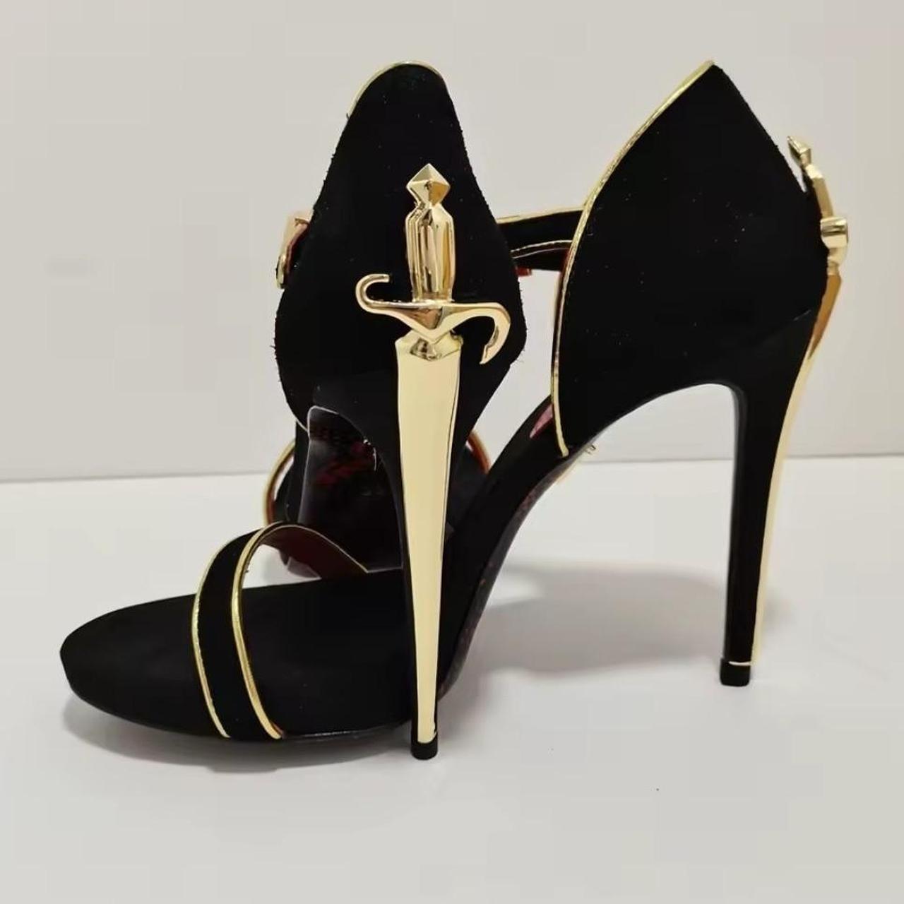 Women's Black Suede Leather Ankle Strap High Heels