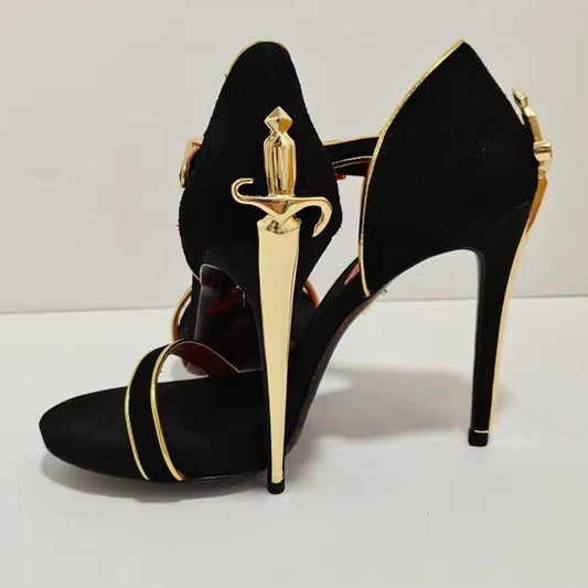 Women's Black Suede Leather Ankle Strap High Heels