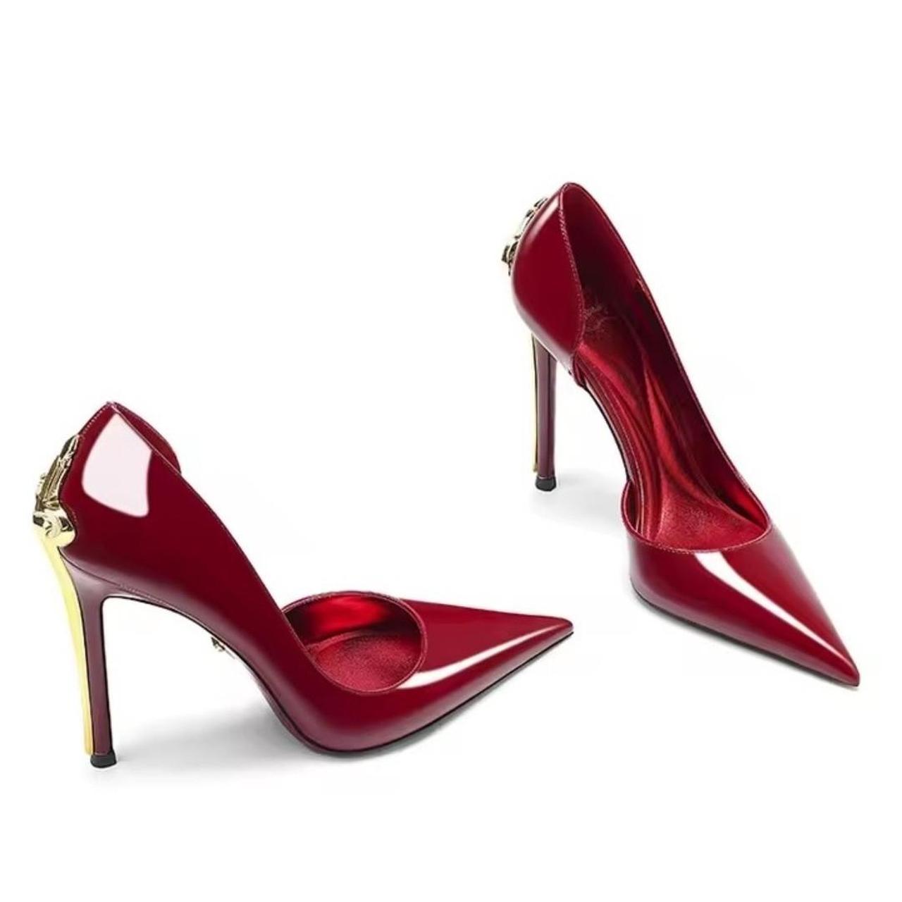 Red Patent Leather Gold Decor High Heels