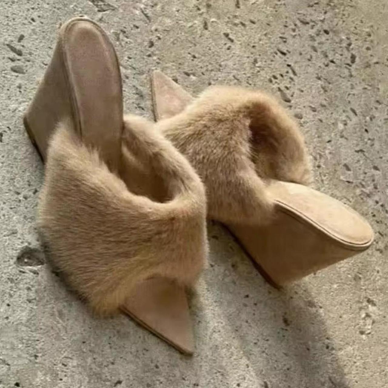 Wedge Slippers Plush Fur High Heels