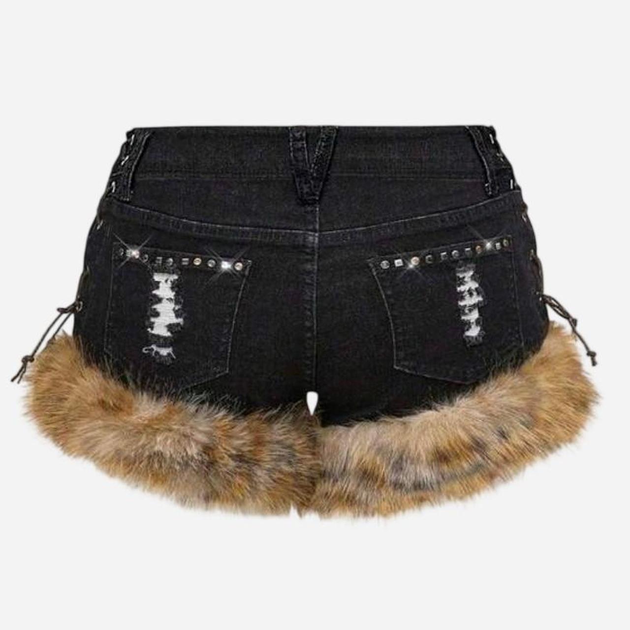Denim Low Waist Studded Patchwork Shorts