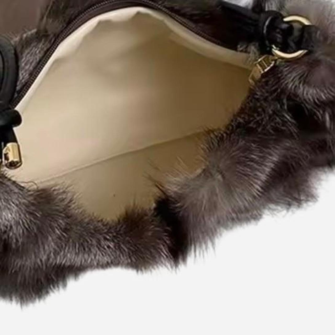 Grey Multi-Colour Plush Fur Shoulder Handbag