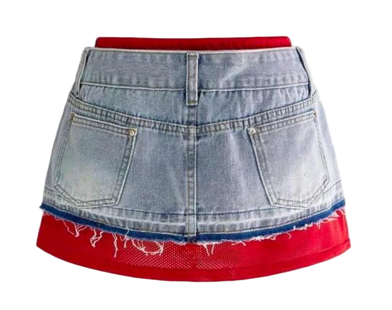 Denim Patchwork Colorblock Mini Denim Skirt