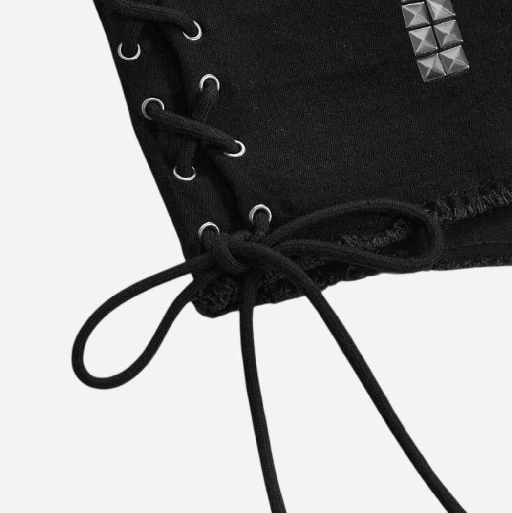 Women's Lace-Up Studded Rivet Shorts