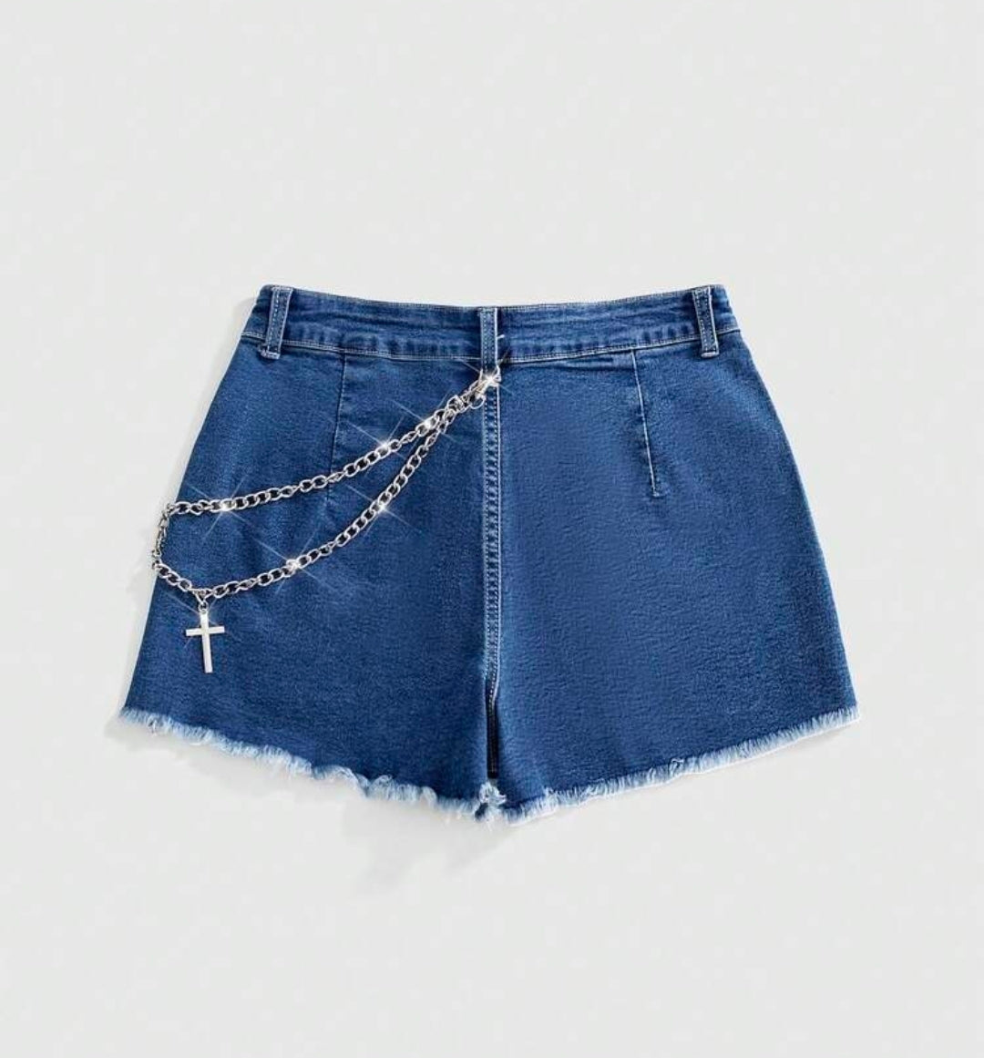 Denim Graphic Graffiti Chain Shorts