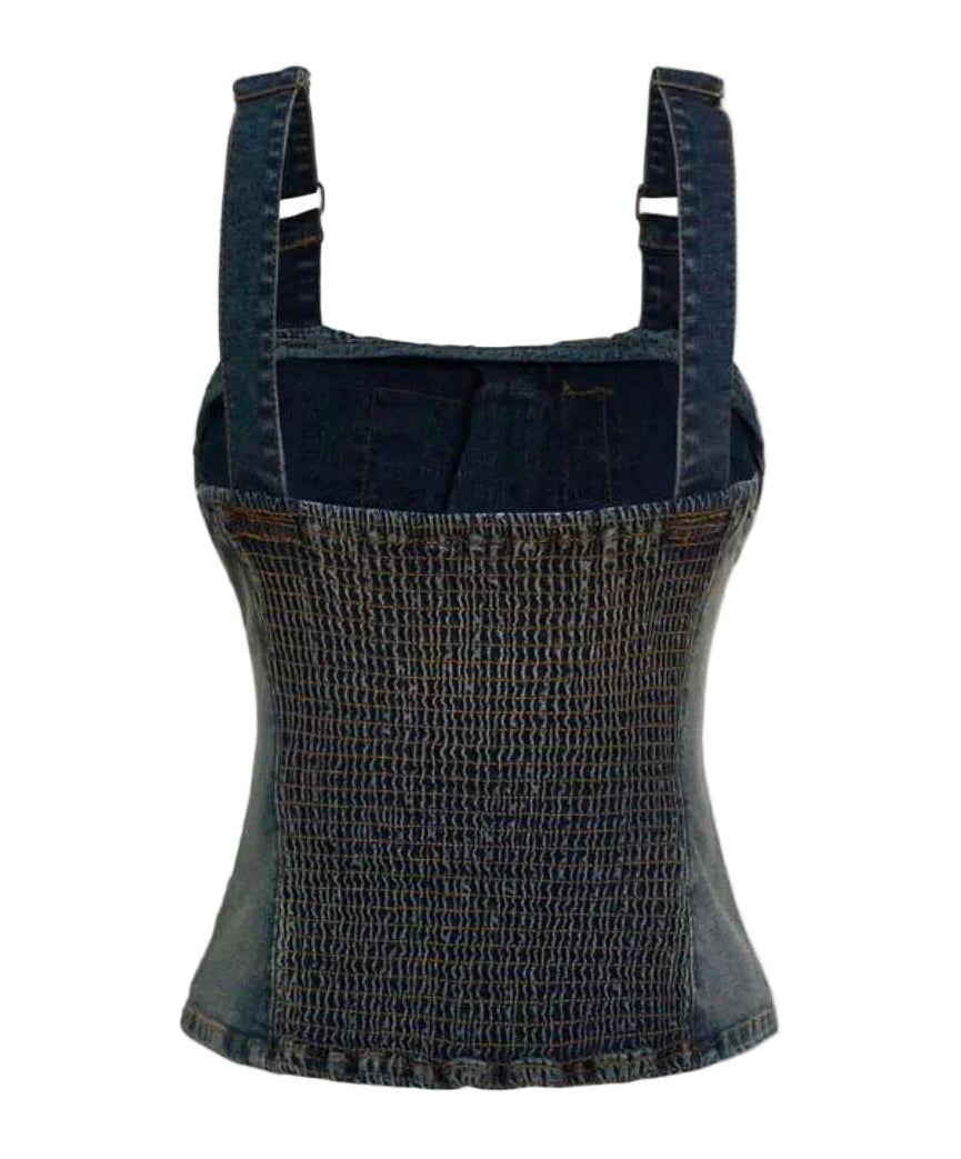 Denim Patchwork Adjustable Strap Top
