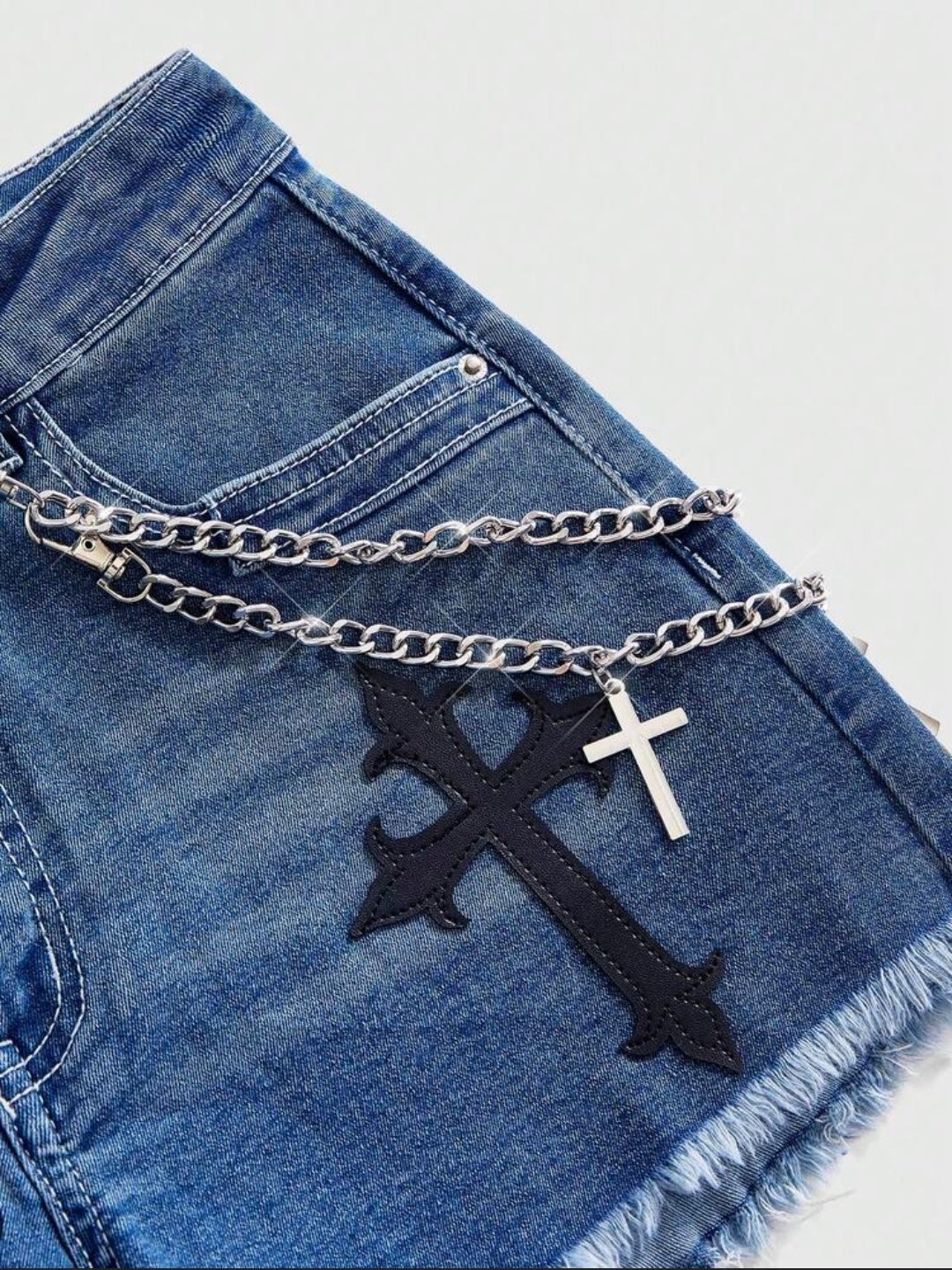 Denim Graphic Graffiti Chain Shorts