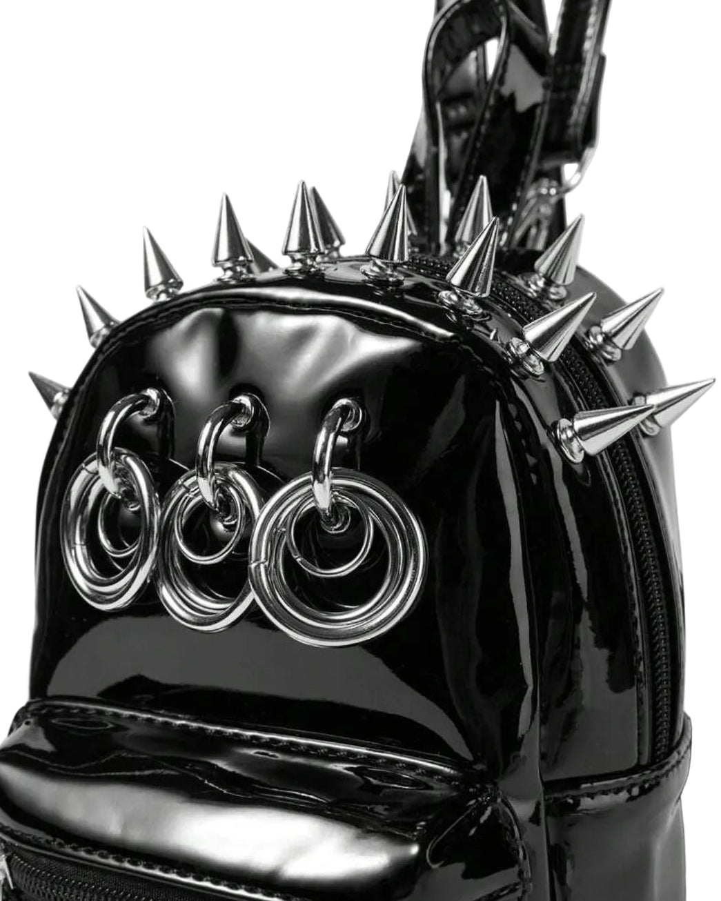 Spiked Patent Mini Silver Ring Backpack